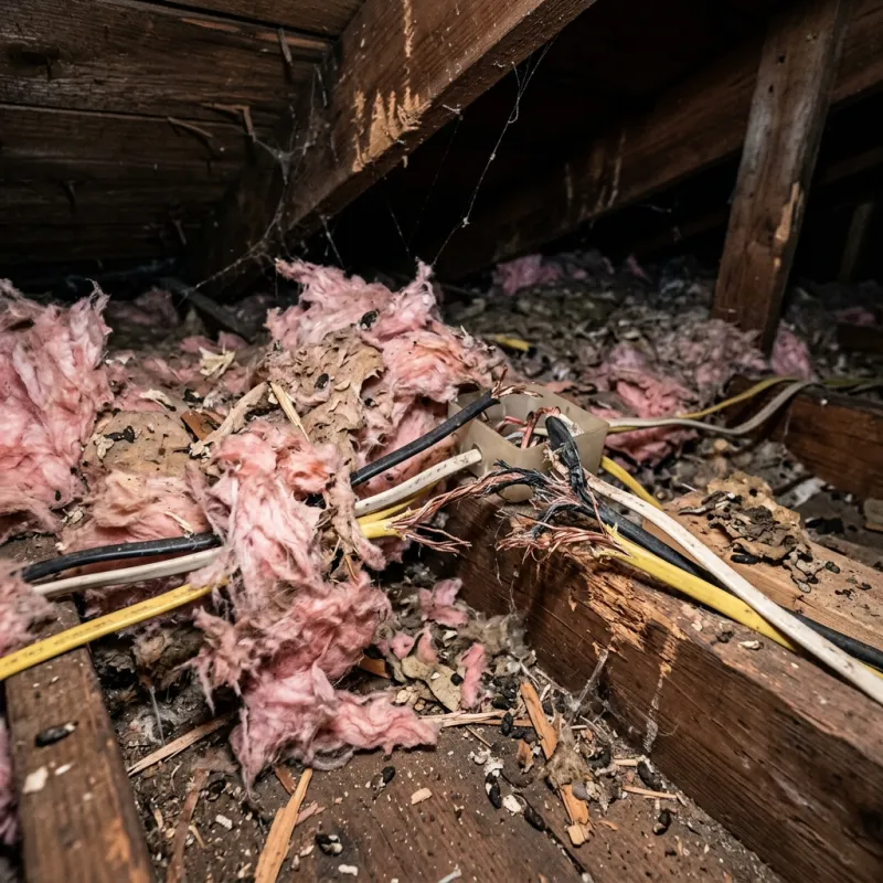 Contaminated ceiling insulation being assessed in a Carrum roof space