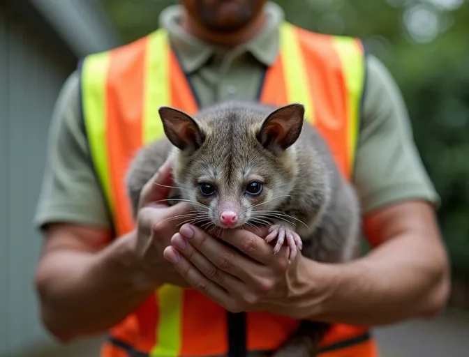 Animal handler safely recovering a deceased possum in Carrum